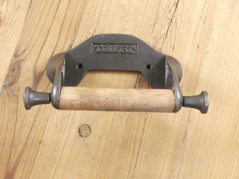 CAST IRON TOILET PAPER HOLDER WITH WOOD SPINDLE