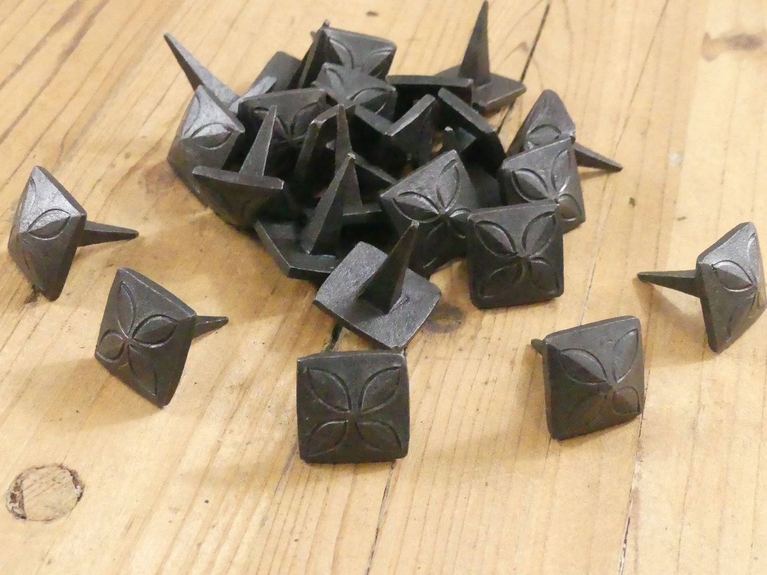 Hand Forged Square Leaf / Flower Iron Clavos, 1"