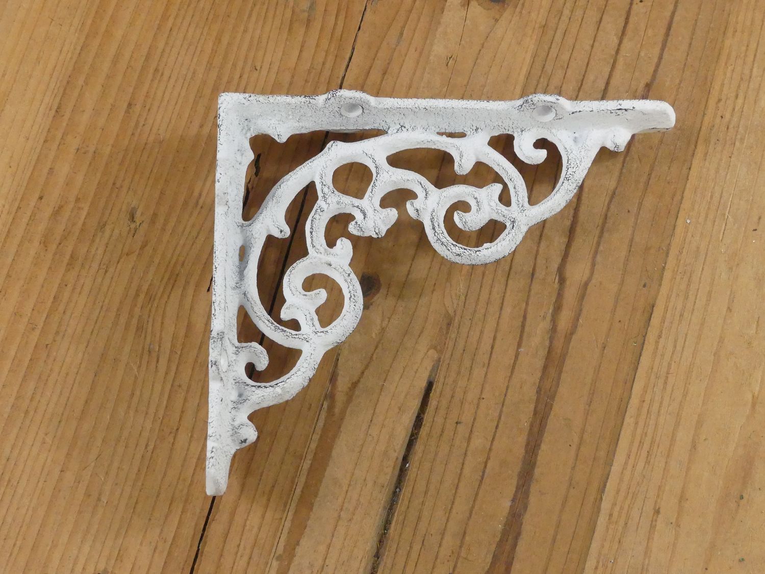 CAST IRON DISTRESSED WHITE SHELF BRACKETS, 6 1/4" X 5 1/4"