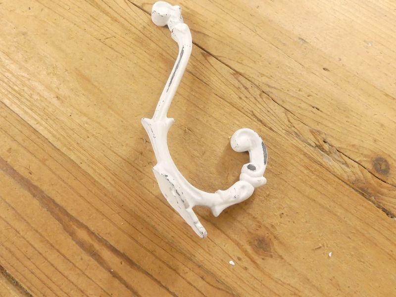LARGE CAST IRON DISTRESSED WHITE HOOK, 5 1/2"