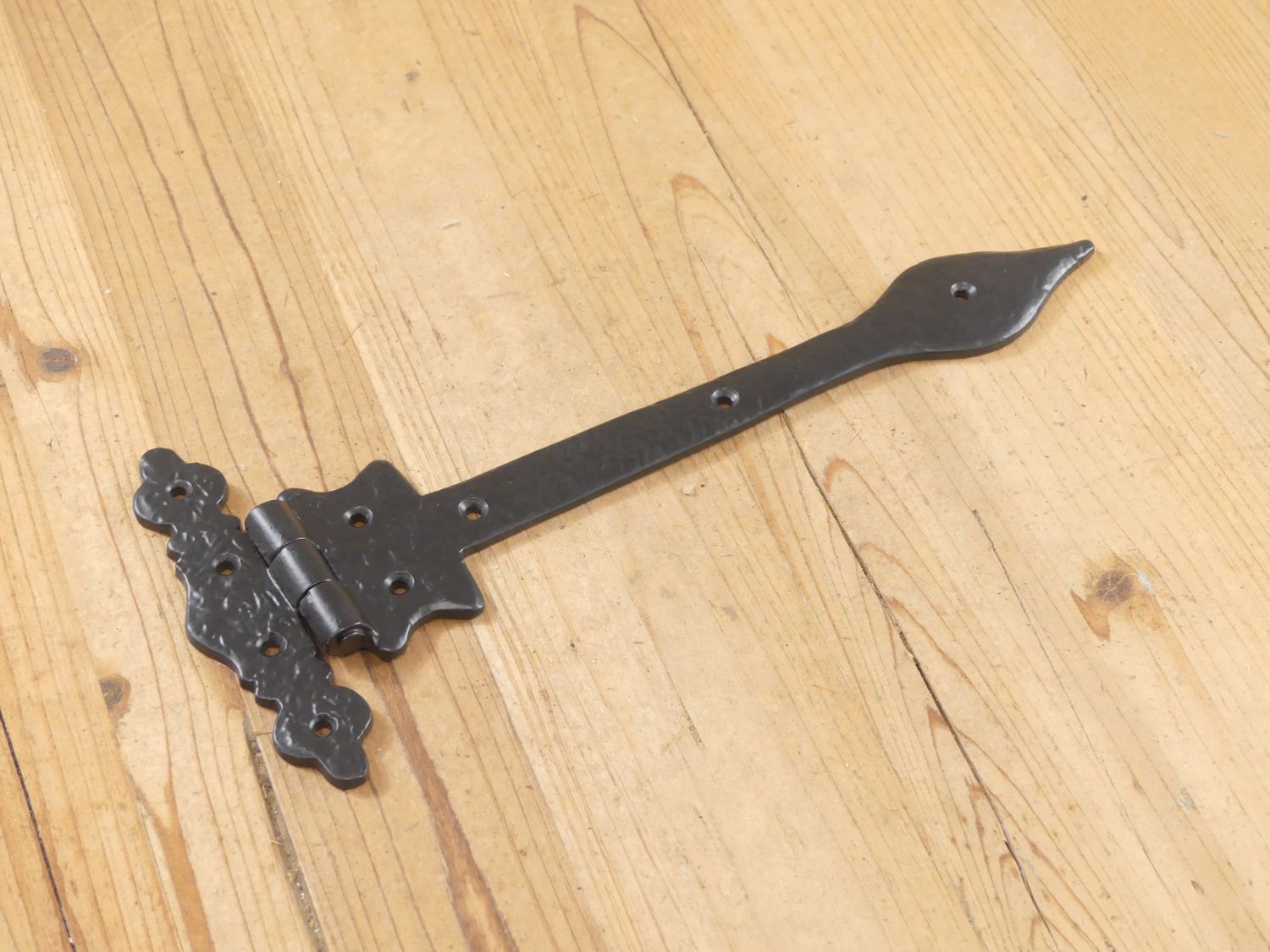 CAST IRON ORNATE CABINET DOOR HINGE, 12" LONG