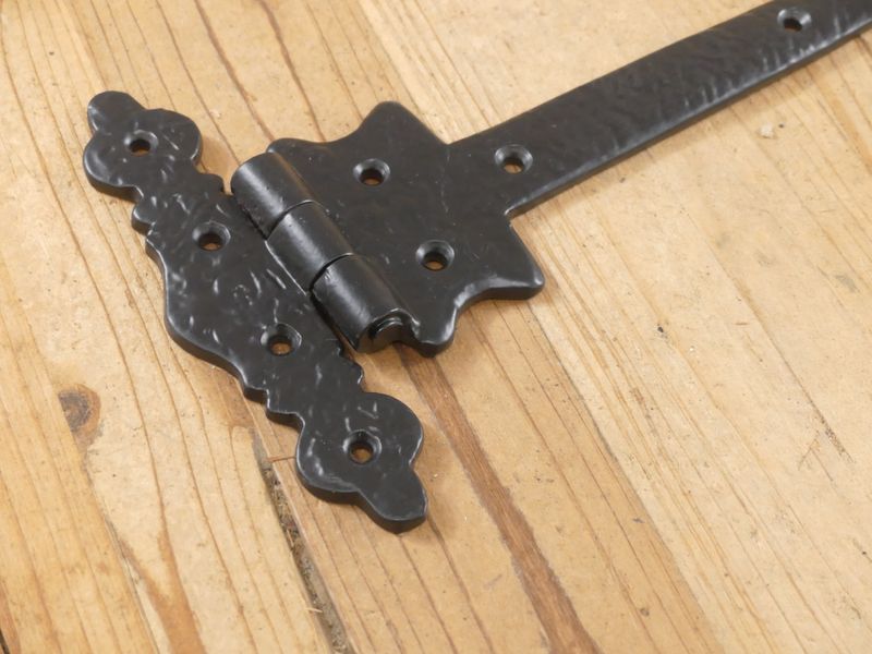 CAST IRON ORNATE CABINET DOOR HINGE, 12" LONG