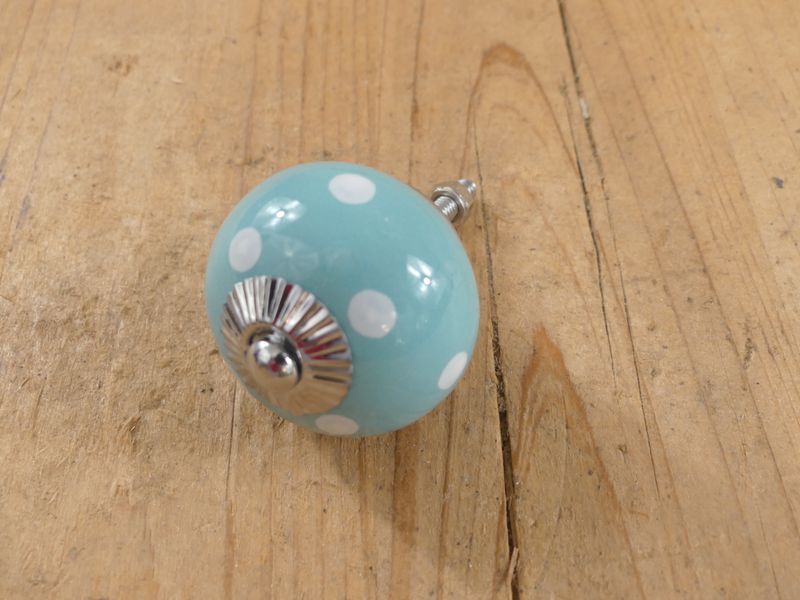 CERAMIC ROUND LIGHT TURQUISE BLUE POLA DOT KNOBS CERAMIC ROUND LIGHT TURQUISE BLUE POLA DOT KNOBS
