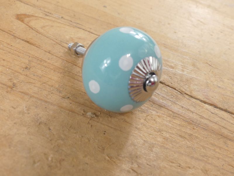 CERAMIC ROUND LIGHT TURQUISE BLUE POLA DOT KNOBS