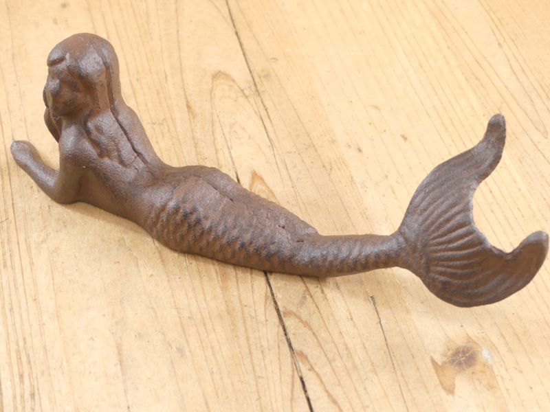 RUSTIC CAST IRON MERMAID FIGURE / PAPER WEIGHT, 9 1/2 " LONG