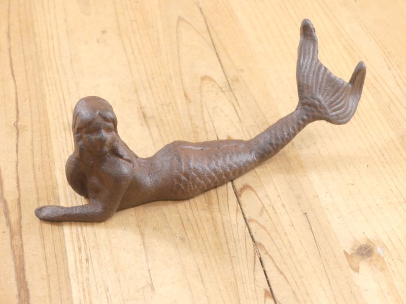 RUSTIC CAST IRON MERMAID FIGURE / PAPER WEIGHT, 9 1/2 RUSTIC CAST IRON MERMAID FIGURE / PAPER WEIGHT, 9 1/2 " LONG