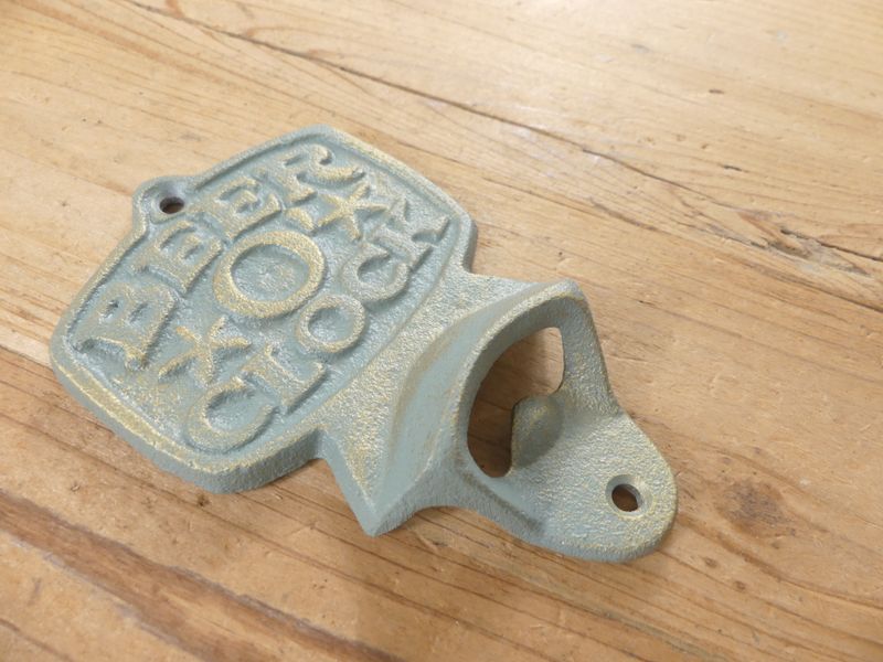 Cast Iron Beer O' Clock Bottle Opener - Antique Green Color