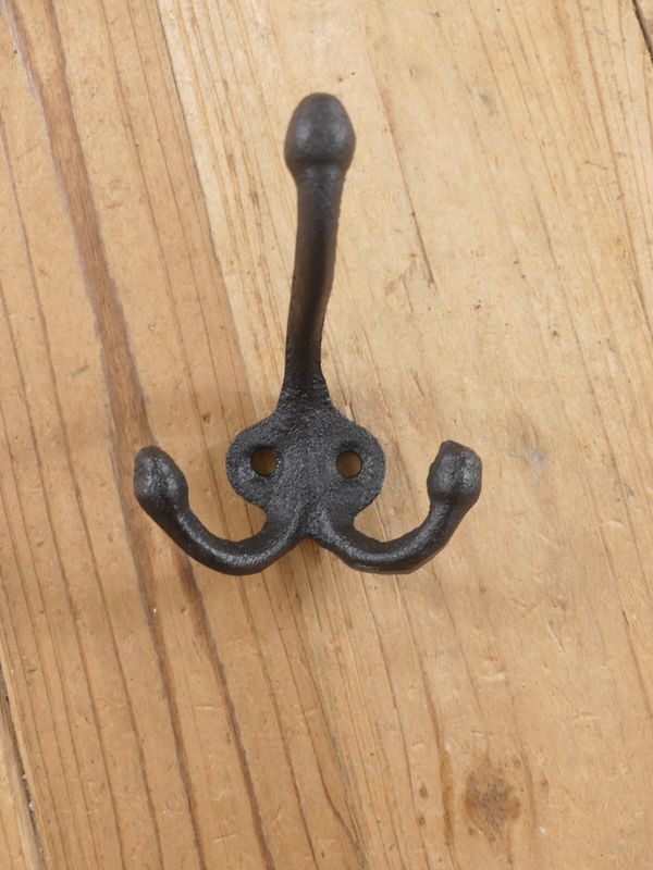 Black Cast Iron Acorn Double Hook