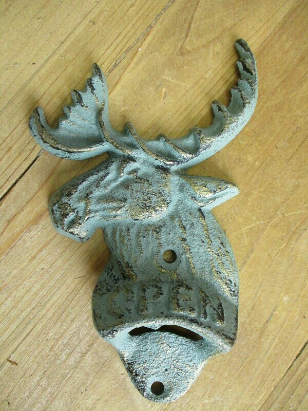 ANTIQUE GREEN MOOSE BOTTLE OPENER