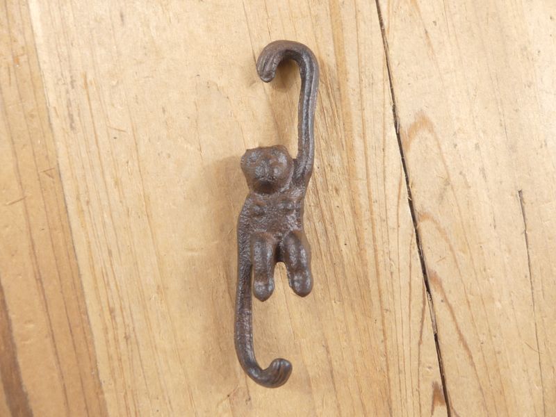 SMALL CAST IRON MONKEY HOOK FOR PLANTS OR DECORATION, 4 1/4 SMALL CAST IRON MONKEY HOOK FOR PLANTS OR DECORATION, 4 1/4" LONG