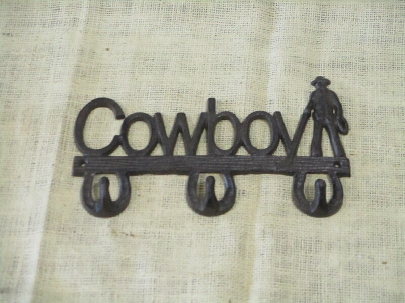 CAST IRON COWBOY COAT RACK WESTERN DECOR RUSTIC FARMHOUSE