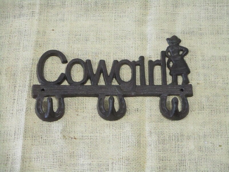CAST IRON COWGIRL COAT RACK WESTERN DECOR RUSTIC FARMHOUSE