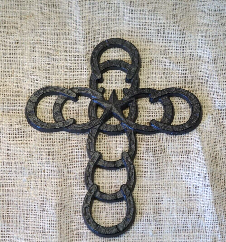 CAST IRON HORSESHOES AND STAR WALL CROSS