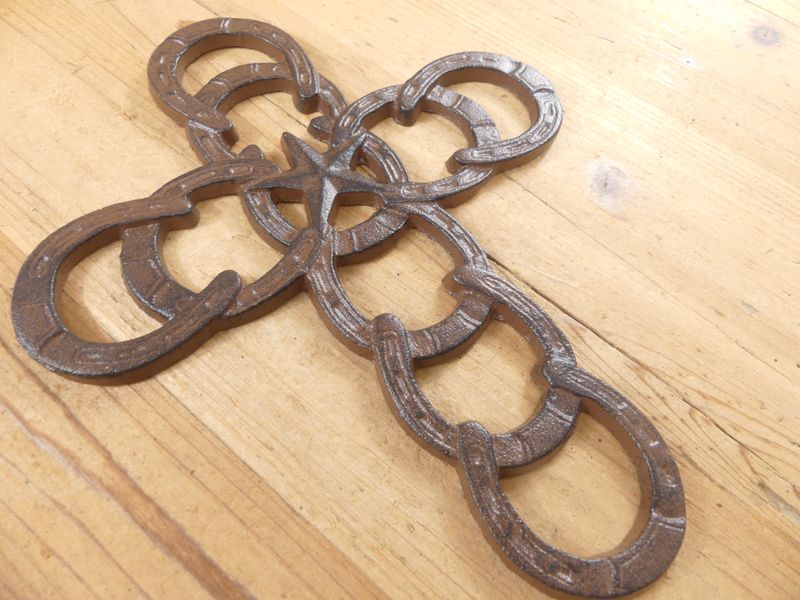 CAST IRON HORSESHOES AND STAR WALL CROSS