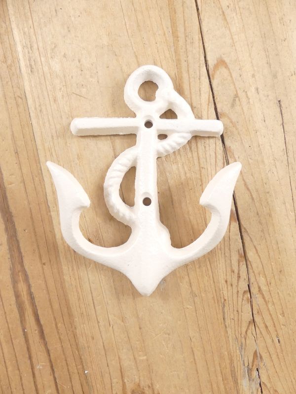 NAUTICAL WHITE CAST IRON ANCHOR HOOK