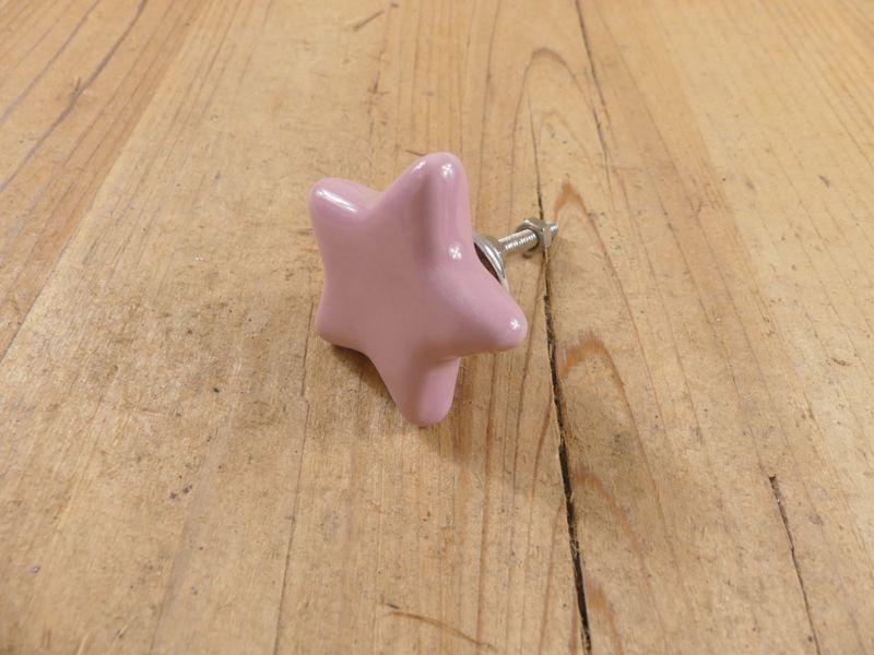 CERAMIC PINK STAR DRAWER PULL / KNOB