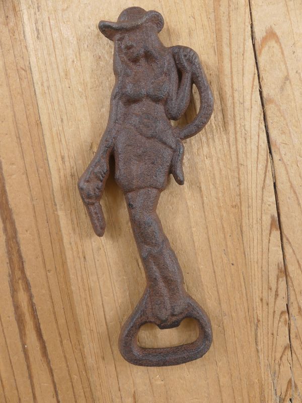 CAST IRON COWGIRL HAND HELD BOTTLE OPENER WESTERN GIFT DECOR