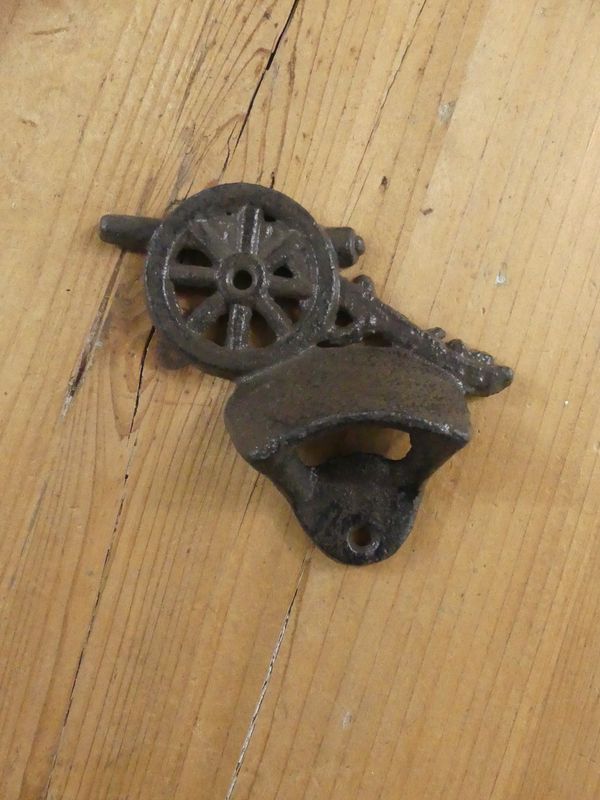 CAST IRON CANNON SHAPED BOTTLE OPENER