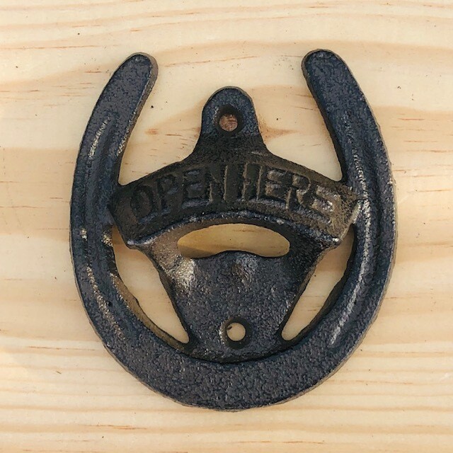 CAST IRON HORSESHOE "OPEN HERE" BOTTLE OPENER