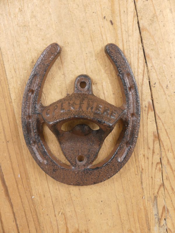 CAST IRON HORSESHOE CAST IRON HORSESHOE "OPEN HERE" BOTTLE OPENER
