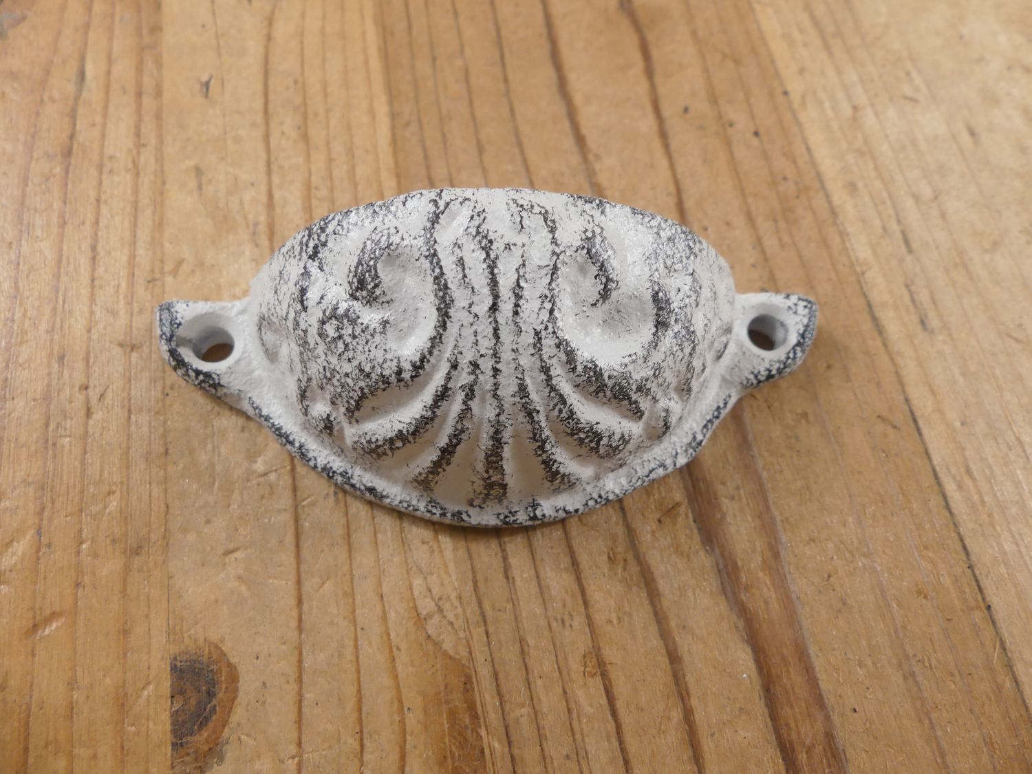 Distressed White Cast Iron Cup Drawer Pull