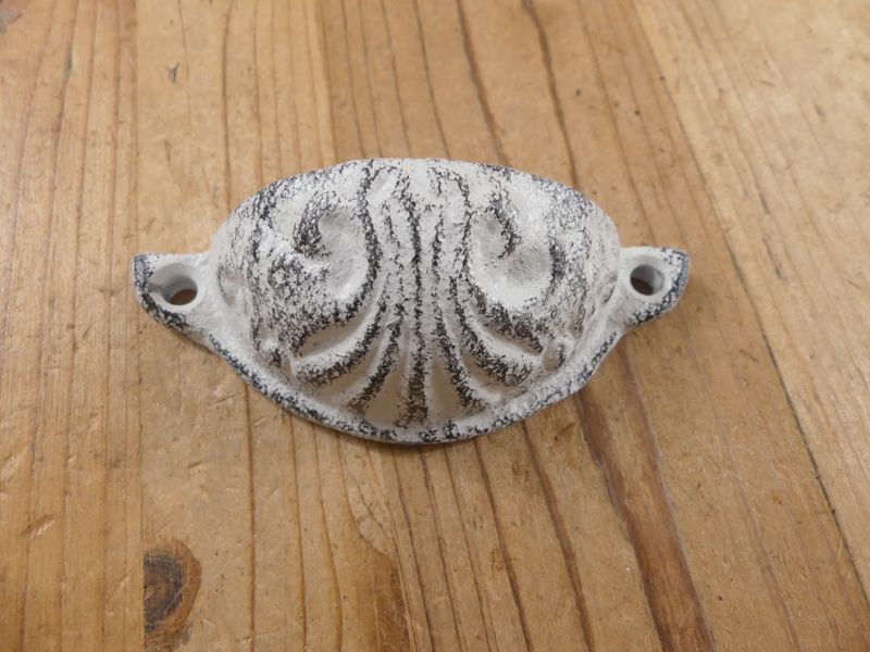 Distressed White Cast Iron Cup Drawer Pull