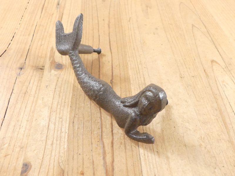 RUSTIC CAST IRON MERMAID PULL / HANDLE, 7" LONG
