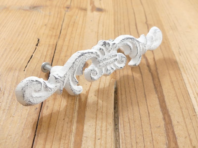 CAST IRON DISTRESSED WHITE DRAWER PULL CABINET HARDWARE