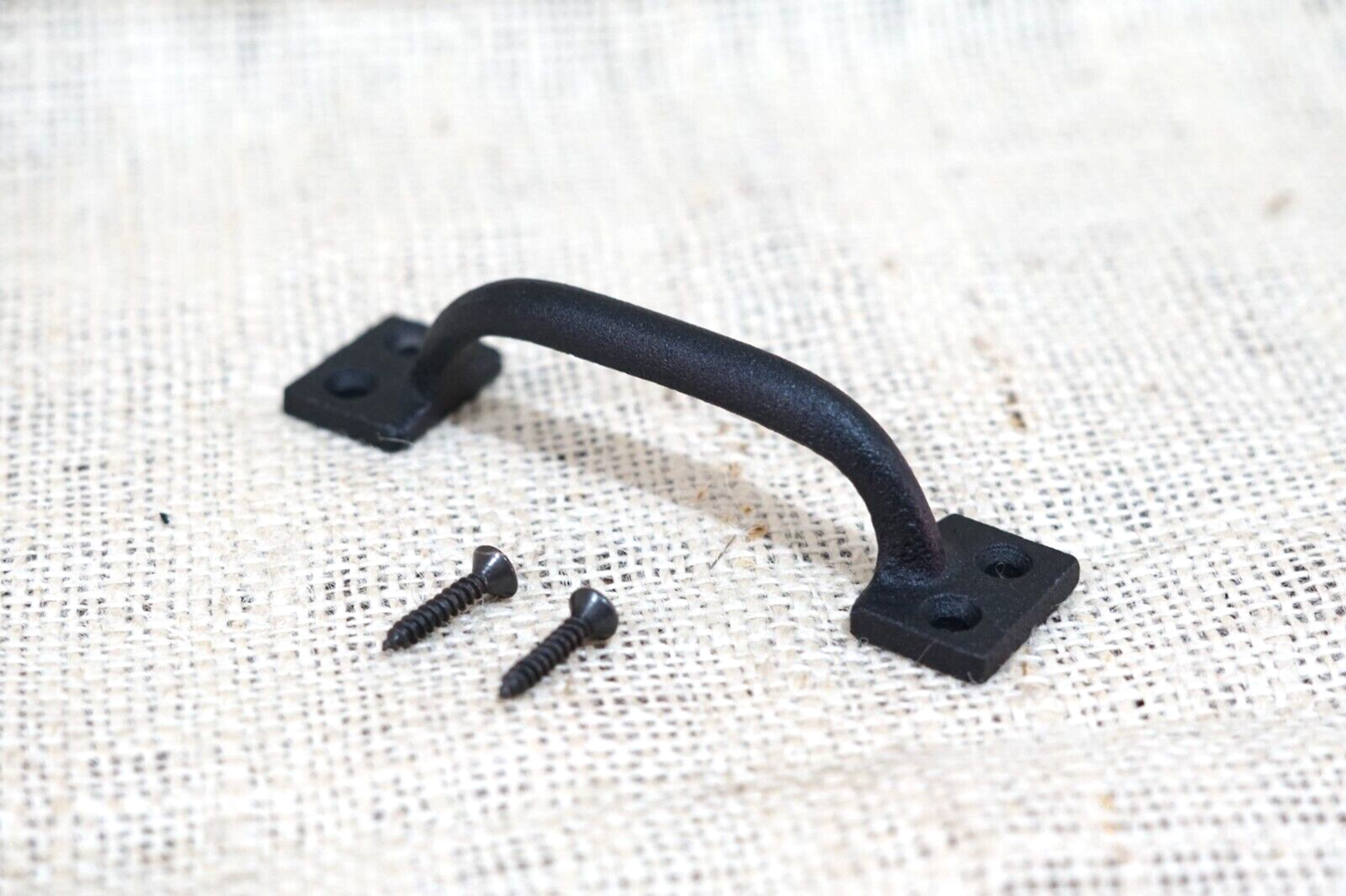 SMALL CAST IRON HANDLE  / DRAWER PULL, 4" (GLOSS BLACK COLOR)