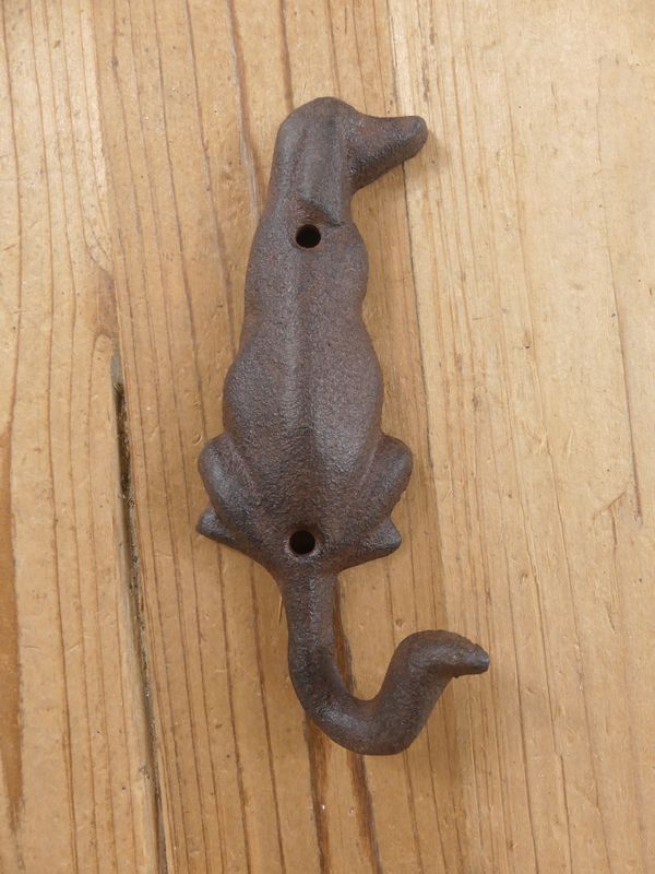 CAST IRON DOG HOOK RUSTIC FARMHOUSE UNIQUE WALL MOUNT CABIN