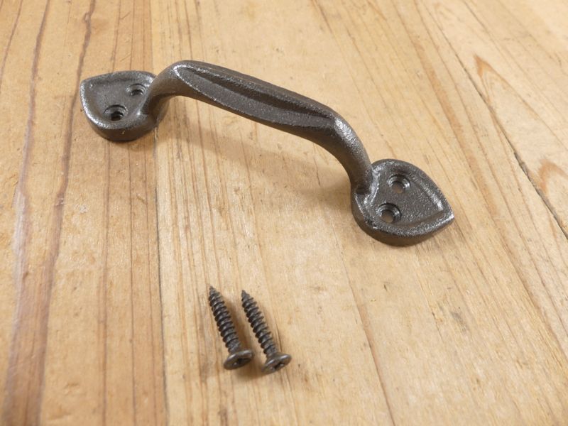 CAST IRON SPADE HANDLES / PULLS,  4 1/2" GLAZED IRON