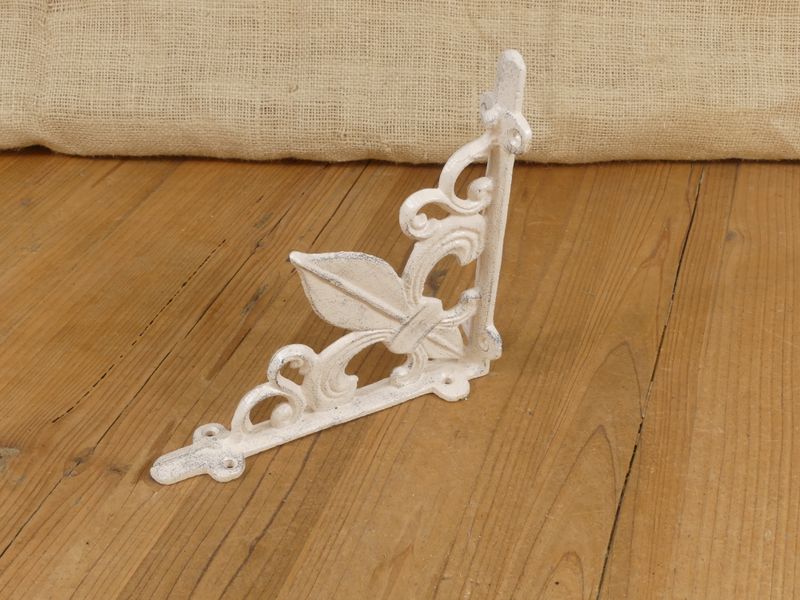 CAST IRON FLEUR DE LIS BRACKETS 7 1/4" LONG (DISTRESSED WHITE)