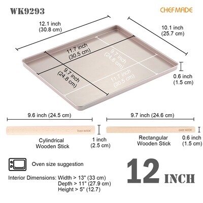 Non-Stick Carbon Steel Rimmed Sheet Pan Nougat Mold 12-Inch with 2 Wooden Sticks