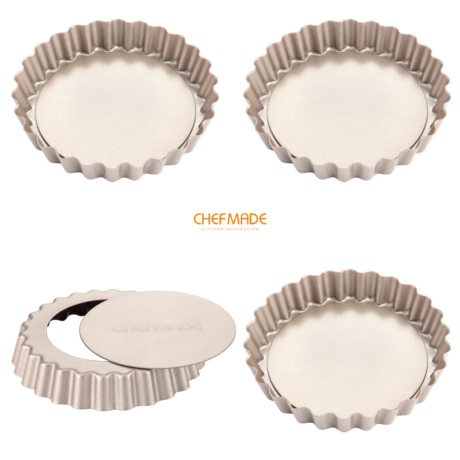 Non-Stick Mini Round Tart Pan Set 4&quot; with Loose Bottom (4pcs)