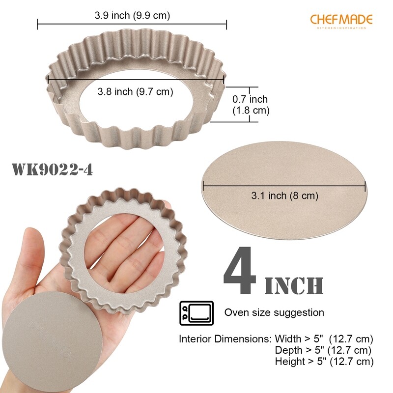 Non-Stick Mini Round Tart Pan Set 4" with Loose Bottom (4pcs)