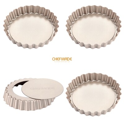 Non-Stick Mini Round Tart Pan Set 4" with Loose Bottom (4pcs)