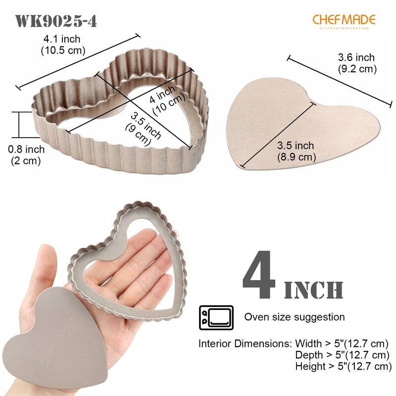 Non-Sick Mini Heart Tart Pan Set  4" Loose Bottom(4Pcs)