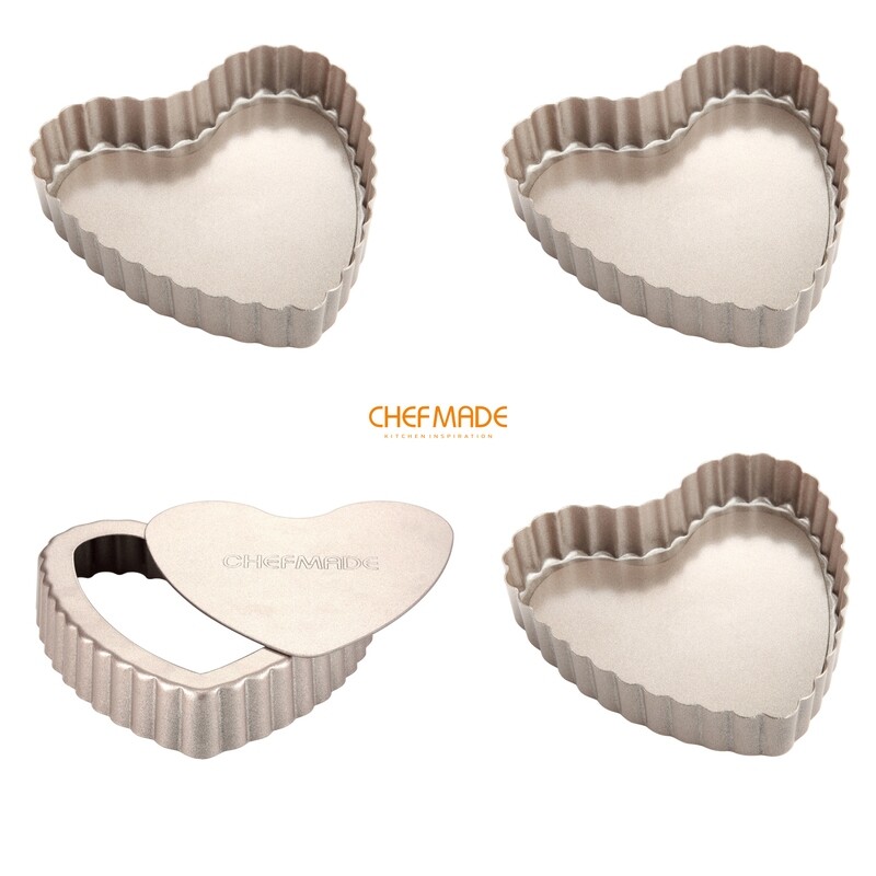 Non-Sick Mini Heart Tart Pan Set  4&quot; Loose Bottom(4Pcs)