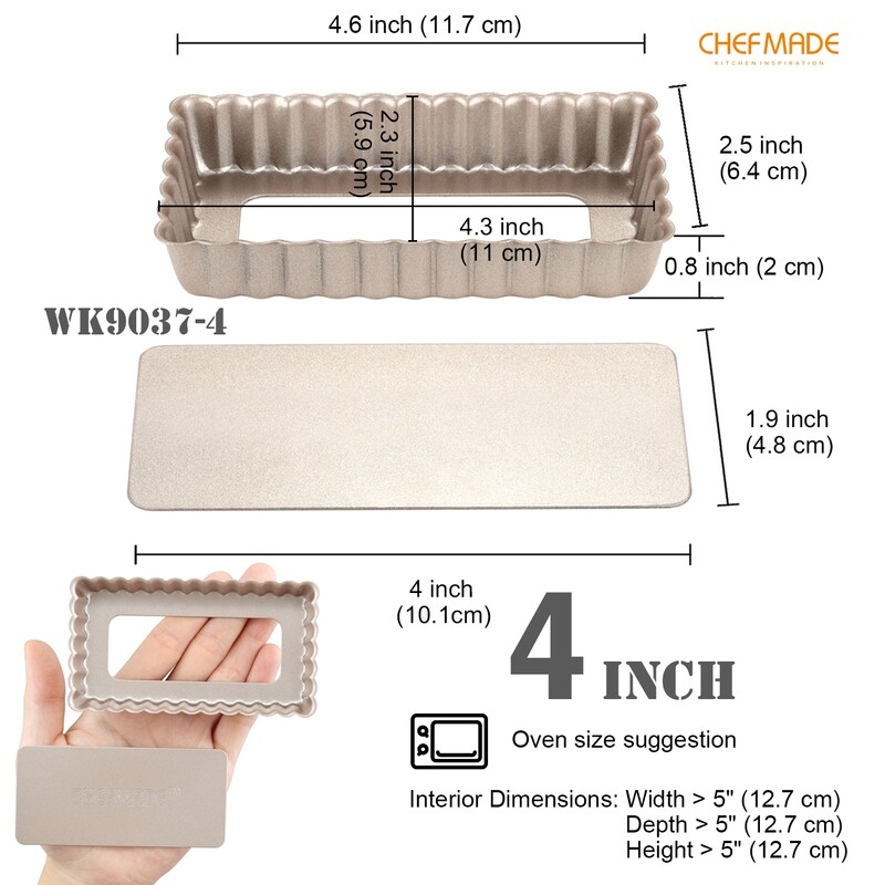 Non-Stick Mini Rectangle Tart Pan Set 4" with Loose Bottom( 4Pcs)