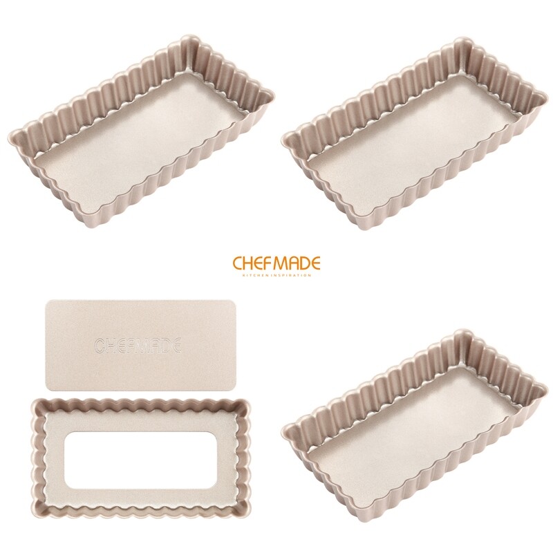 Non-Stick Mini Rectangle Tart Pan Set 4&quot; with Loose Bottom( 4Pcs)