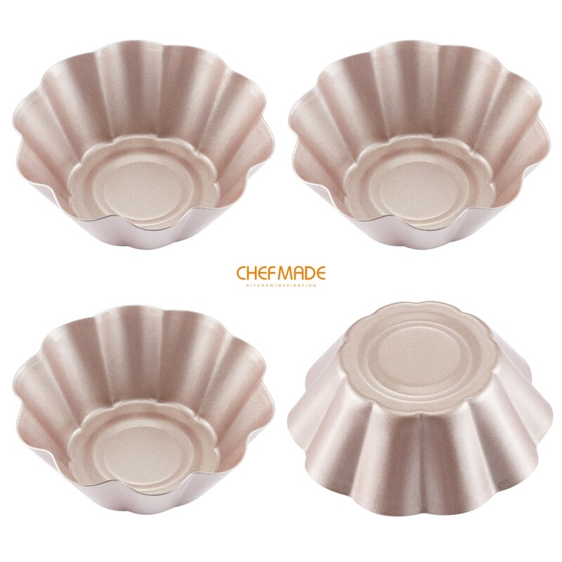 Non-Stick Mini Egg Tart Flower Mold Set 3&quot;(4Pcs)