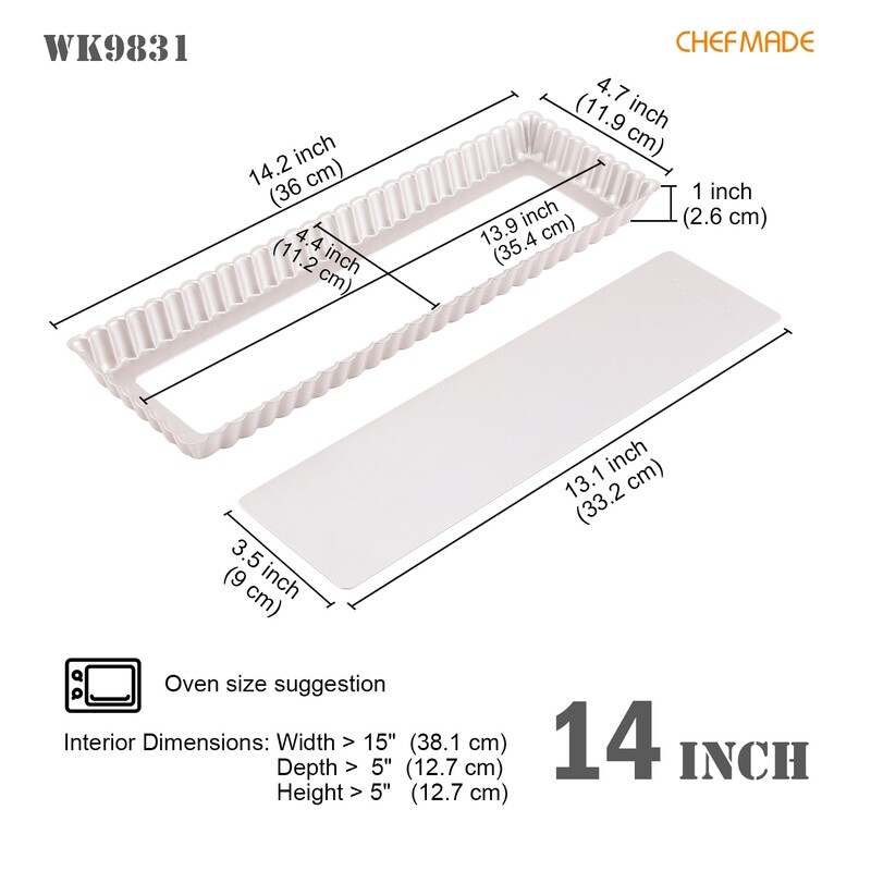 Non-Stick Rectangle Quiche Loose Bottom Pan 14"x4.5"