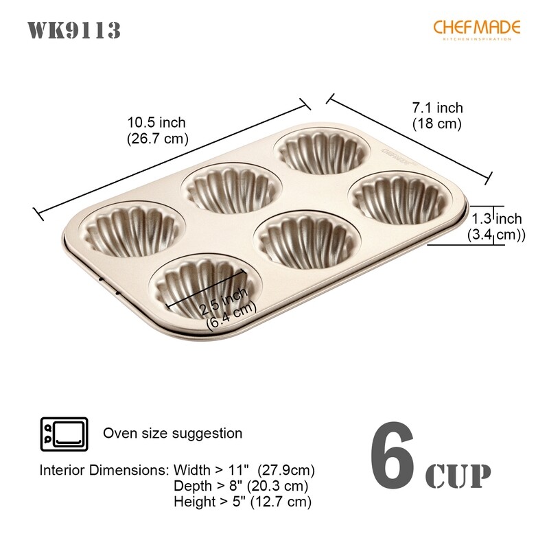 Non-Stick Spherical Shell Madeline Mold Pan 6-Cav