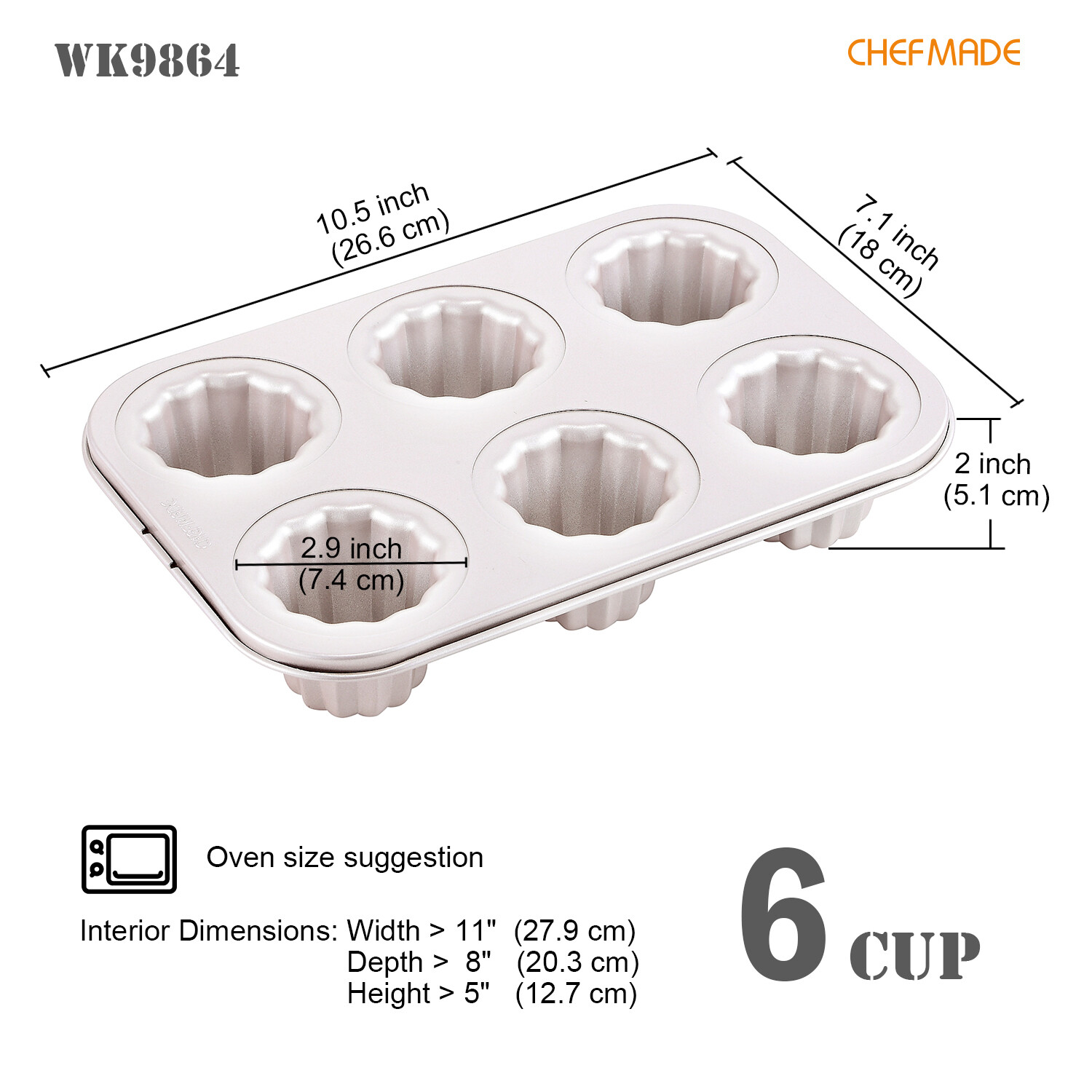 Non-Stick Canele Muffin Pan 6-Cav