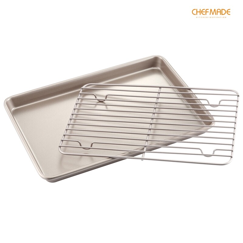 Non-Stick Rectangular Shallow Baking/Roasting Pan with Rack 13-Inch