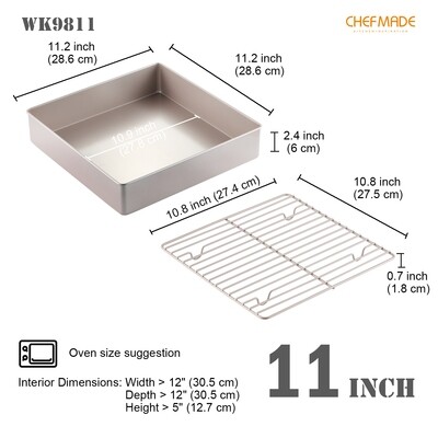 Non-Stick Square Deep Baking/Roasting Pan with Rack 11-Inch