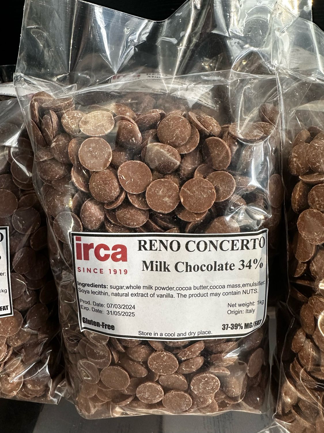 IRCA RENO MILK CHOCOLATE 34% 1KG