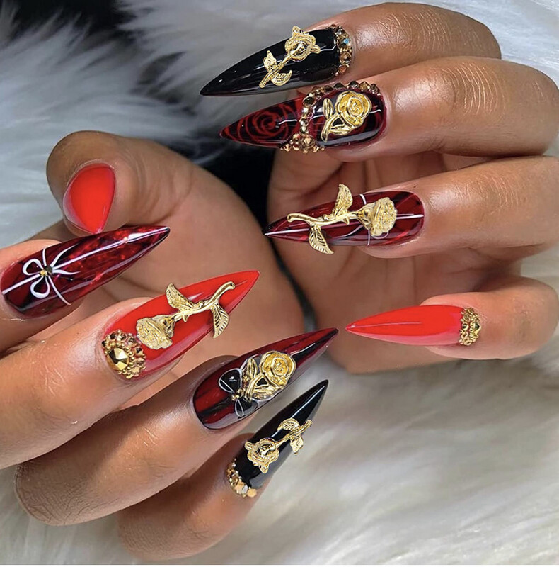 Gold Rose Nail Charms