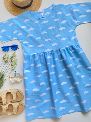 Clouds Light Blue Cotton Classic Smock Dress