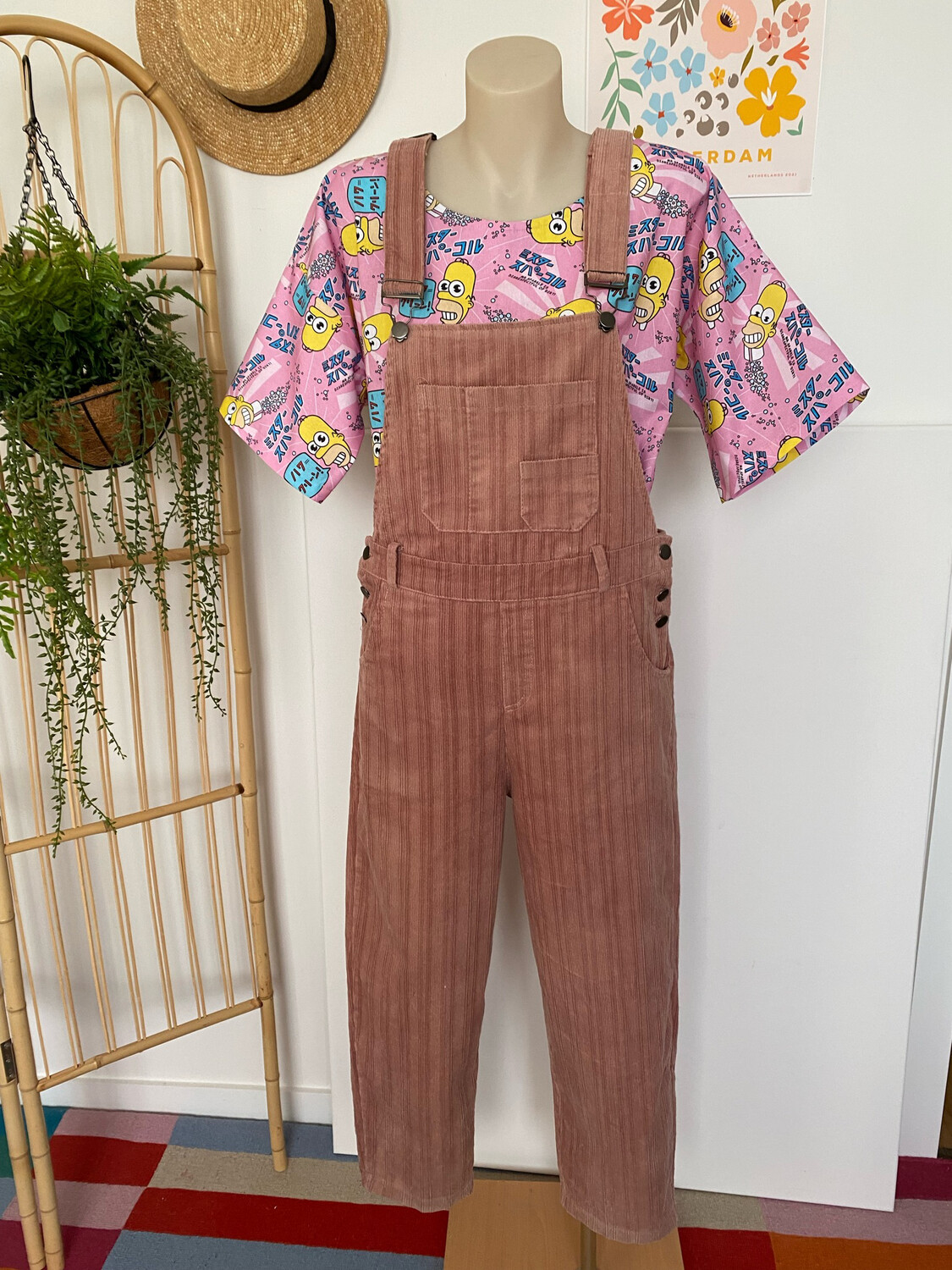 Dusty Rose Cord Overalls
